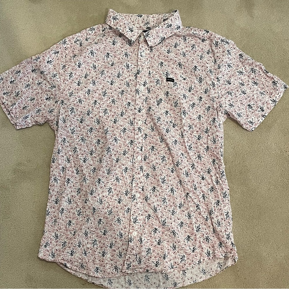 RVCA men L slim fit short sleeve cotton shirt